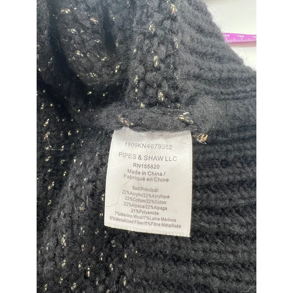 Veronica Beard Mirnie Black Metallic Chunky V-Neck Sweater Alpaca Wool Blend S